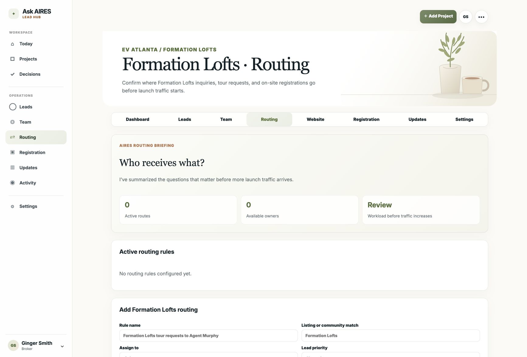 Current Ask AIRES routing workspace with an AI routing briefing